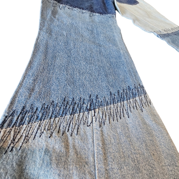 Retro Starwear Med Rise Colorblock Boot Cut Zip Front Accent Stitching Jeans - Picture 13 of 16